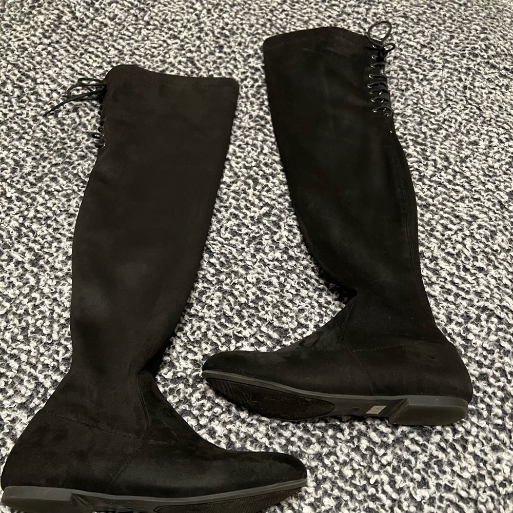 Black flat knee high boots